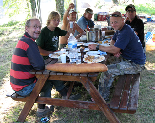 six blokes enjoying lunch